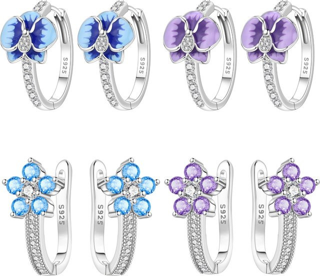 Orstarry Ohrringe, 925 Silber, Blumen, Blau, Lila, Damen - Bild 1