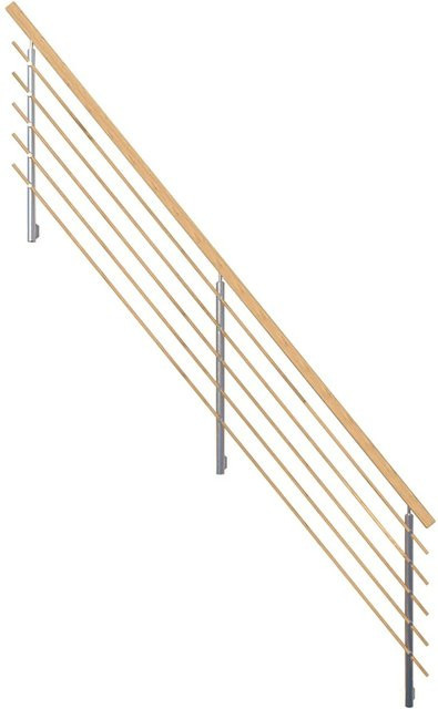 StarWood Design-Geländer aus Holz mit Rundstäben und Rechteckhandlauf in Eiche, Farbe Braun/Silber, B/T/H: 181,0 x 136,0 cm - Bild 1