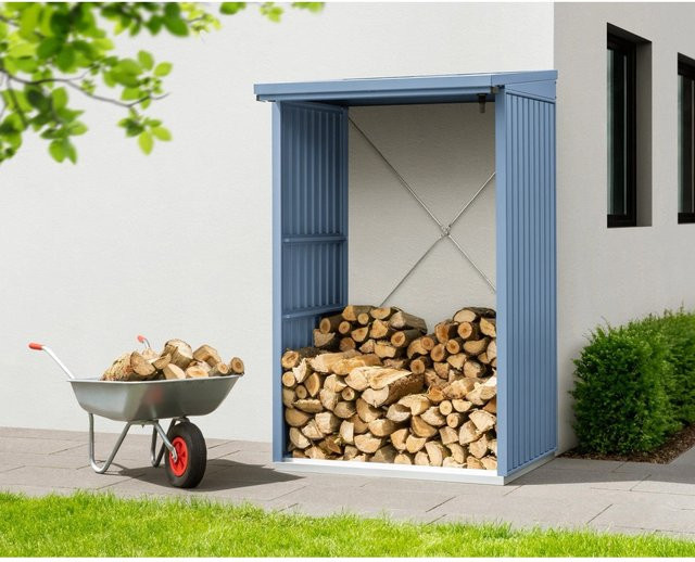 Ecostar Kaminholzregal Trend-V aus Metall in Taubenblau, B/H/T: 112,7 x 198 x 102,5 cm - Bild 1