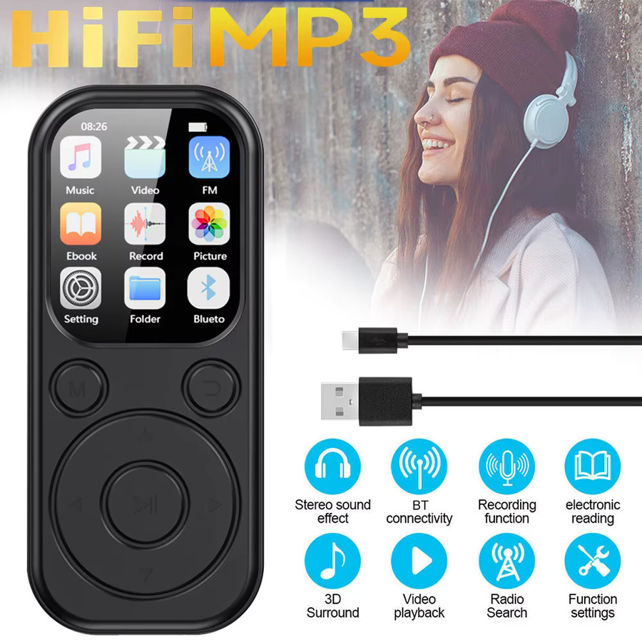 occkic Bluetooth 5.4 MP3-Player Tragbarer Mini Video-Musik-Player mit Bildschirm in Schwarz - Bild 3