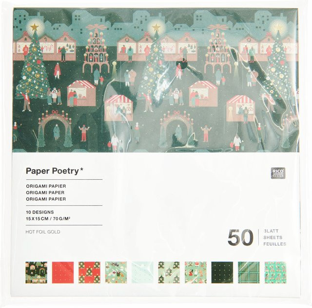 Rico Design Paper Poetry Origami Weihnachtsmarkt Bastelpapier in Bunt / Mehrfarbig, 50 Blatt - Bild 1