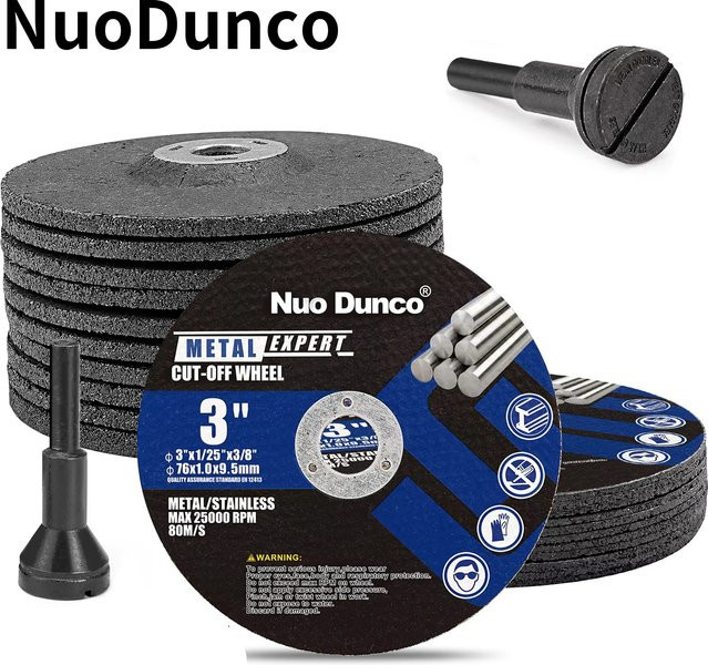 NuoDunco 12er Set Mini Kreissägeblätter für Metall, 75 mm Durchmesser, Schwarz, inklusive Montagedorn zum Schneiden und Schleifen - Bild 1