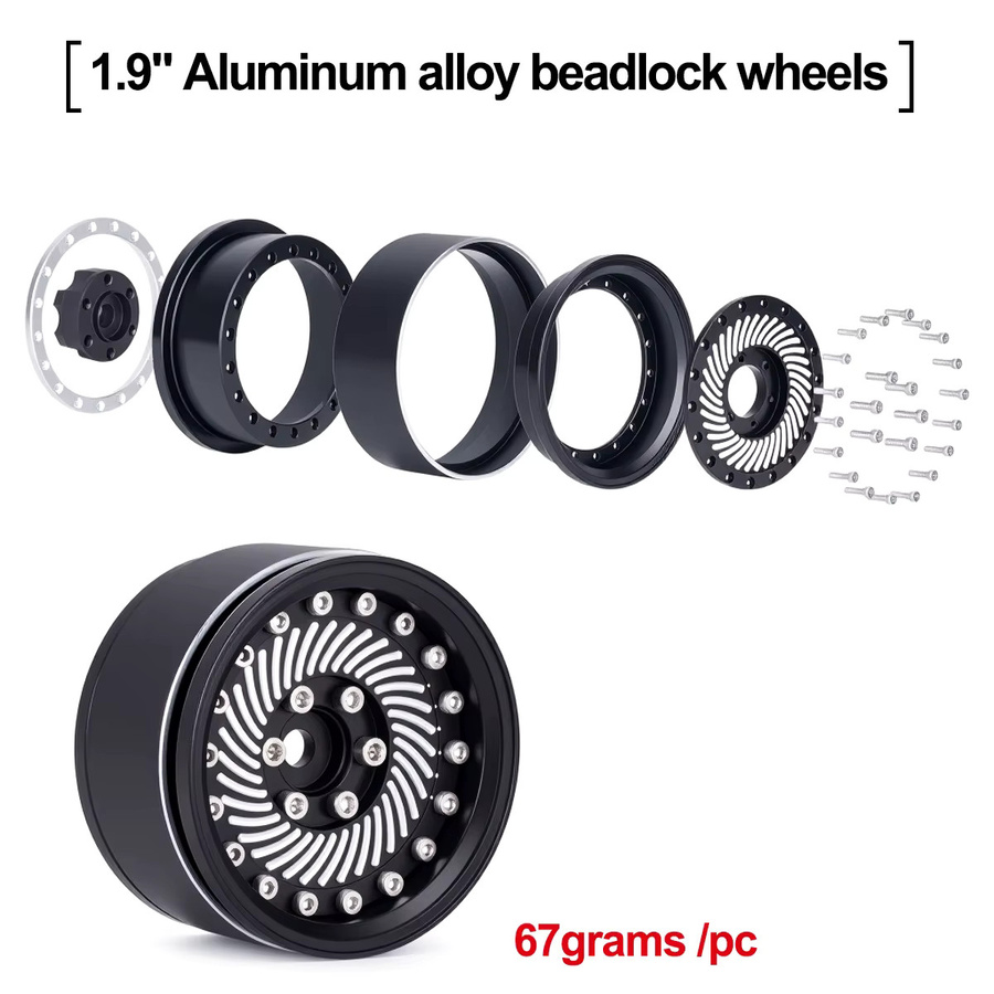 Fimonda Beadlock Rad, 4-teiliges Set, 1,9 Zoll, CNC Aluminiumlegierung, Schwarz - Bild 3