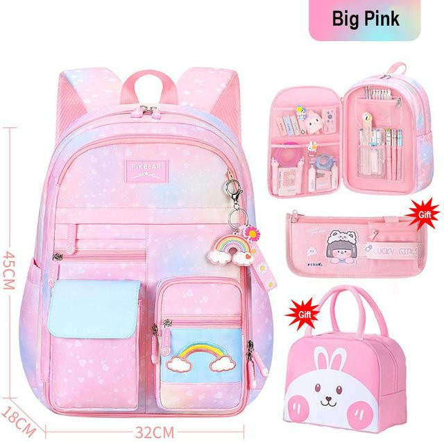 Kawaii Mädchen Schulranzen Set in Pink mit Fächern und Buchtasche - Bild 1