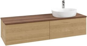 V&B Waschtischunterschrank Antao mit Frontstruktur und Beleuchtung in Weiß und Eiche Honig, B/T: 160 x 50 cm - Bild 1