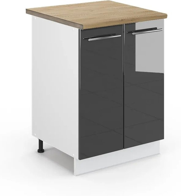 Vicco Küchenunterschrank Fame-Line in Anthrazit Hochglanz und Weiß mit Eiche-Optik, B: 60 cm, H: 82 cm, T: 60 cm - Bild 1