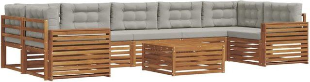 vidaXL Outdoor-Sofagarnitur aus Akazienholz mit Kissen in Natur und Hellgrau, 24-teiliges Set - Bild 1