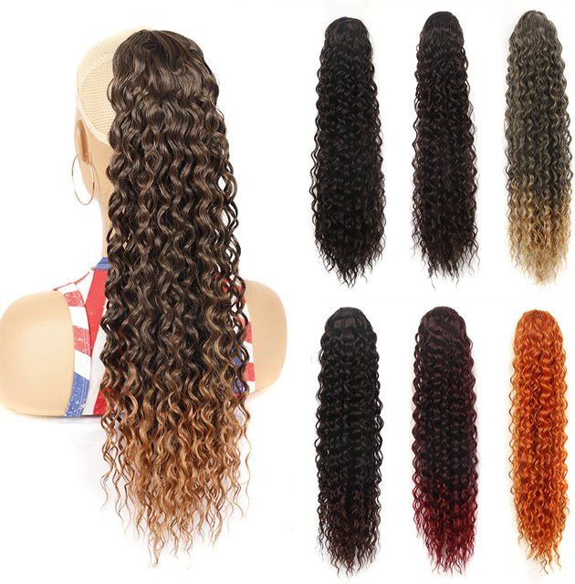 Jeedou Afro Curly Pferdeschwanz-Verlängerung, tiefe Wellen, schwarze Ombre-Farbe, synthetisch, Unisex - Bild 1