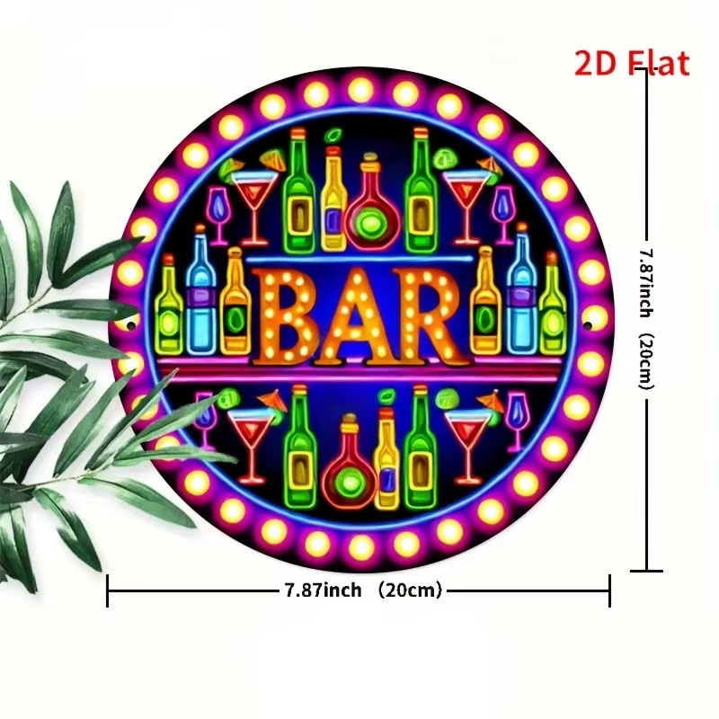 Potdemiel Retro-Bar-Neonschild Wanddekoration aus Metall in Multicolor, rundes Metallschild mit Grafik-Design und vorgebohrten Löchern zum Aufhängen - Bild 4