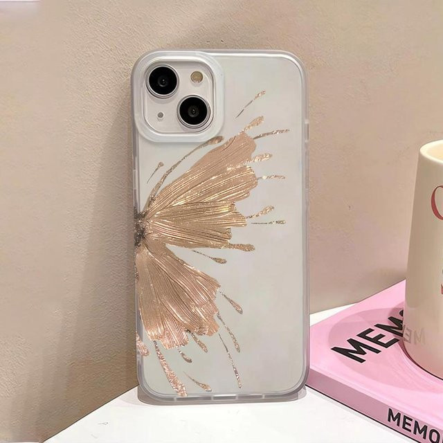 Yiran Handyhülle mit Gold Schmetterling Design aus transparentem TPU für iPhone 11 12 13 14 15 16 Pro Max Mini Plus - Bild 1