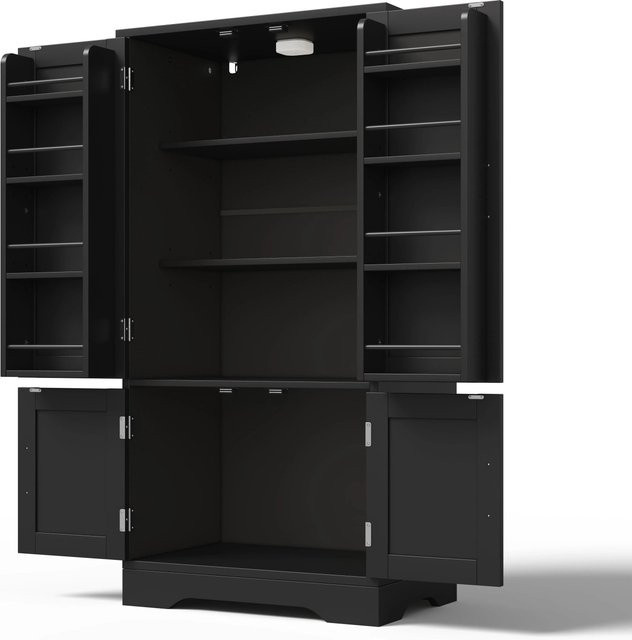 okwish Küchenschrank mit LED Sensorlicht und verstellbaren Regalböden, Schwarz, Höhe: 120 cm, Breite: 60 cm, Tiefe: 40 cm - Bild 1