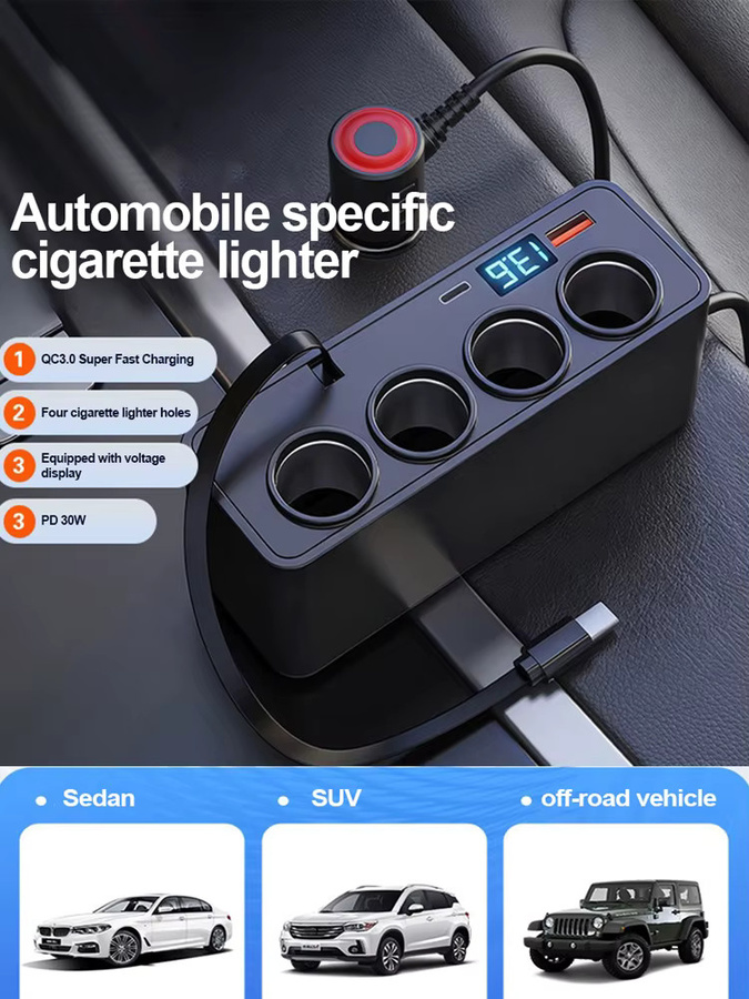 kebidumei Auto Ladegerät Splitter mit 120W Leistung, Multi Ports PD30W und QC3.0, Zigarettenanzünder Adapter in Schwarz - Bild 4