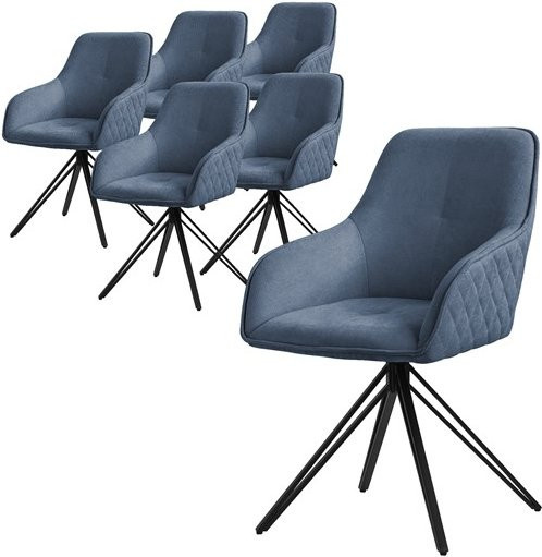 ML-Design Esszimmerstuhl 6er Set Blau aus Textil Webstoff mit Armlehnen und 360 Grad Drehsitz - Bild 1