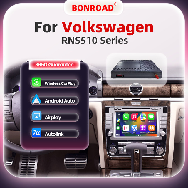 BONROAD Wireless CarPlay und Android Auto Interface Decoder Box in Schwarz mit GPS und Bluetooth für Volkswagen Magotan Tiguan Golf 6 Passat RNS510 Serie - Bild 1