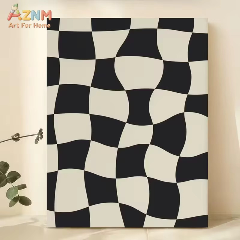 Kayou Minimalistisches Leinwandgemälde mit geometrischem Gitter-Design in Schwarz-Weiß als abstrakter Wandkunstdruck - Bild 3