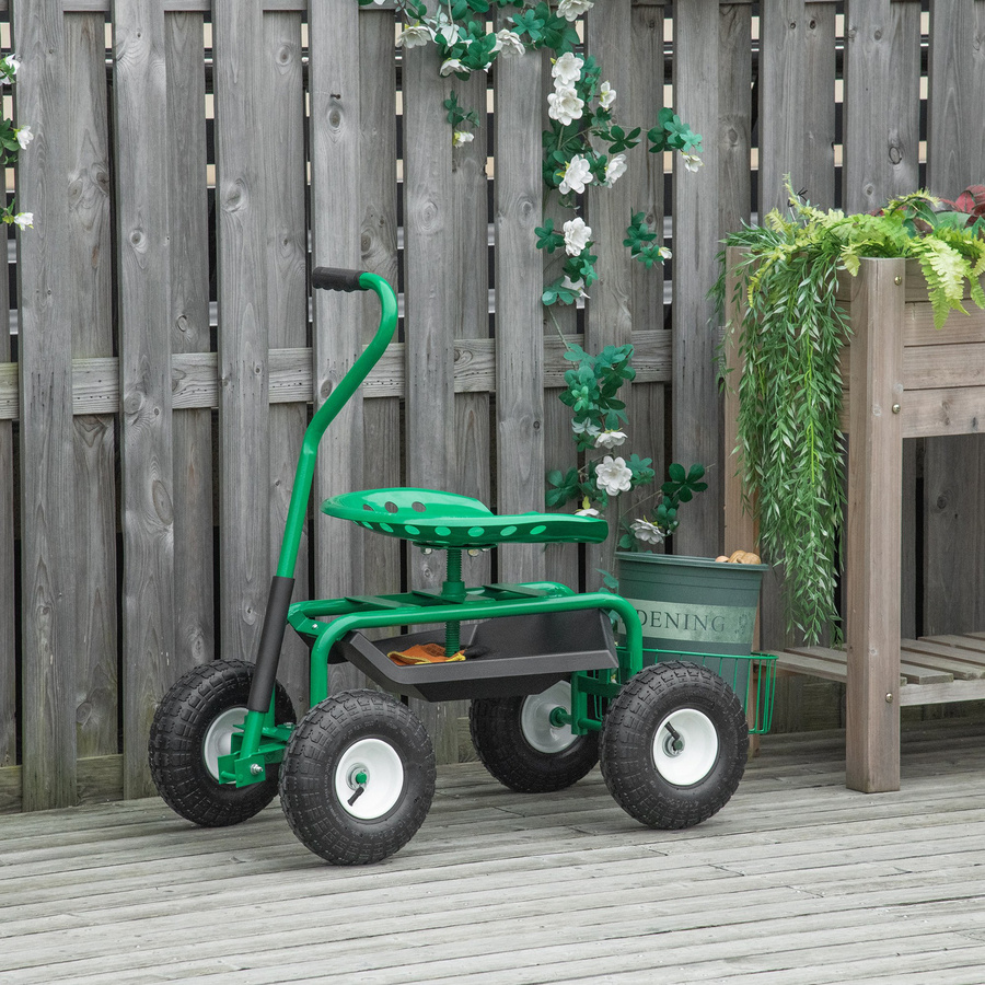 Outsunny Garten Rollsitz höhenverstellbar und fahrbar, Rollhocker in Grün, H x B x T: 81 x 44,5 x 46-59 cm - Bild 2