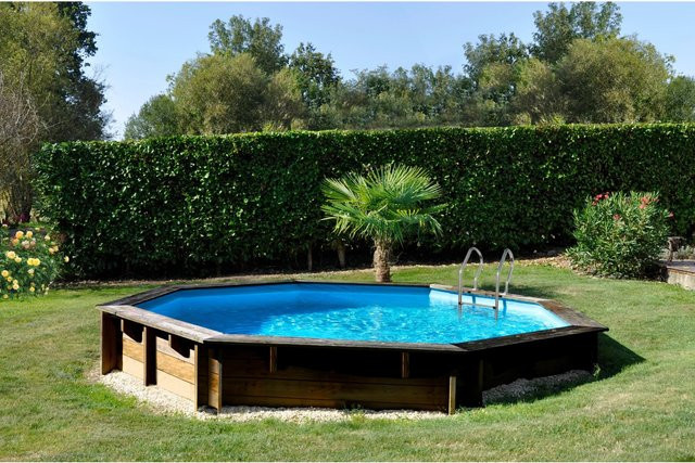 Gre Echtholzpool Vasto Achteckiger Aufstellpool in Braun und Blau Durchmesser: 428 cm, Höhe: 136 cm - Bild 1