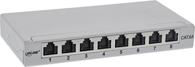 InLine Patchfeld Cat.6A 8-fach grau für Tisch, Wand oder Hutschiene mit Staubschutz - Bild 1