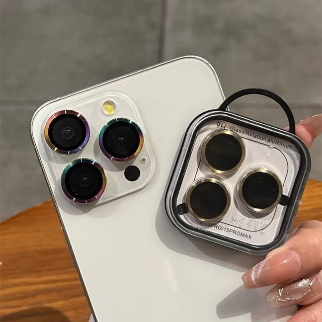 Farin Ring Kamera Objektivschutzglas Set für Apple iPhone 11 12 13 14 15 Pro Max Mini Plus in Silber - Bild 1