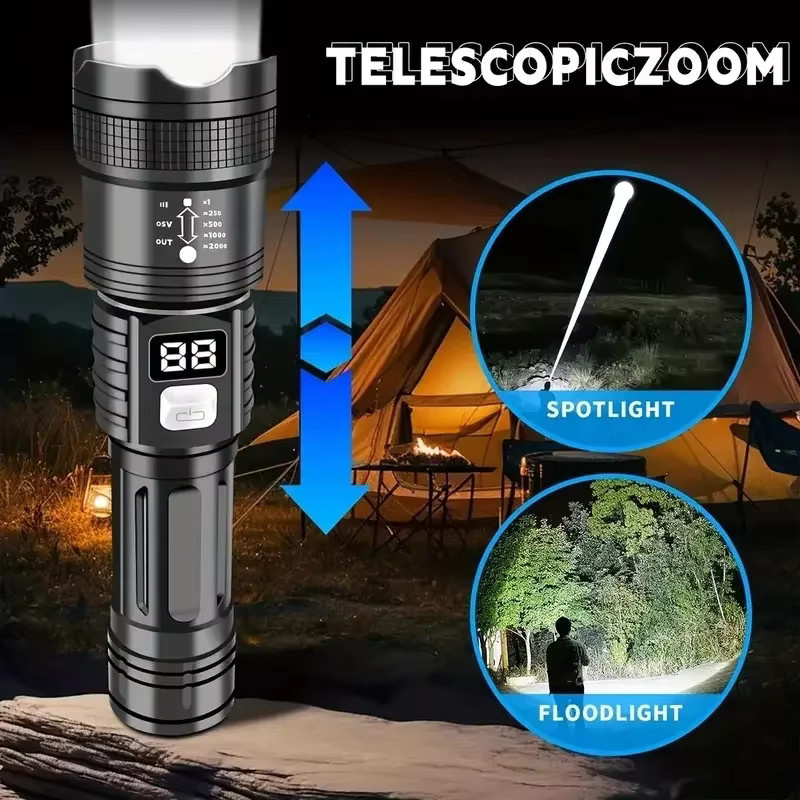KDULIT Taktische LED Taschenlampe in Schwarz, wiederaufladbare Metall-Taschenlampe für Camping und Outdoor - Bild 3