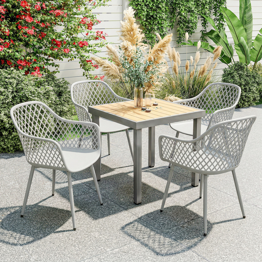 Outsunny 4er Set Gartenstühle Grau aus Kunststoff und Metall mit Armlehnen, UV-beständig und wetterfest, B/H/T: 51 x 84 x 56 cm - Bild 2