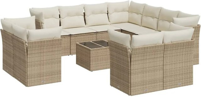 vidaXL 12-teilige Garten-Sofagarnitur aus Poly-Rattan in Beige-Creme mit Kissen aus Polyester und Gestell aus pulverbeschichtetem Stahl - Bild 1