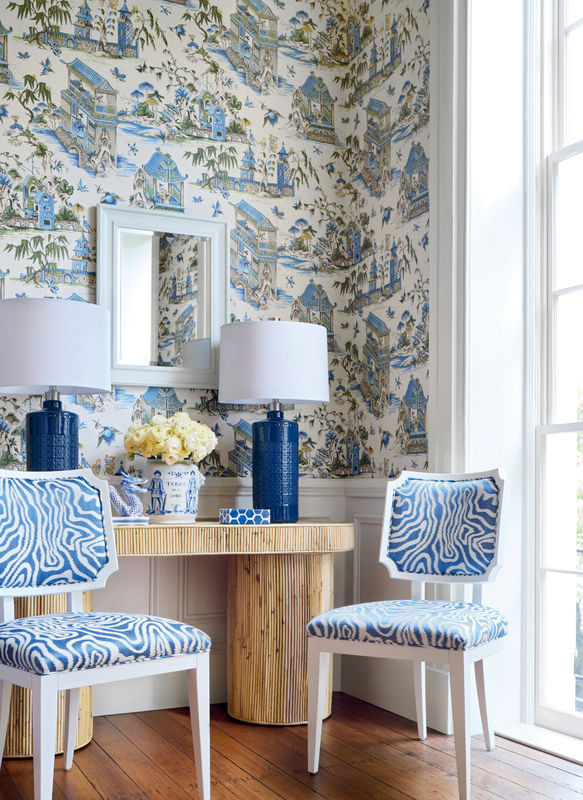 Thibaut Tapete Grand Palace Non-Woven mit botanischem Floral-Design in Blau und Grün - Bild 2
