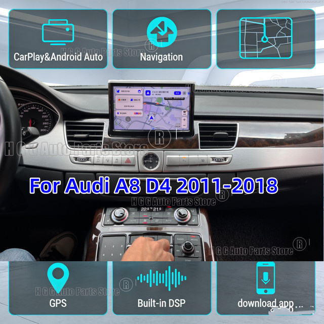 YANFU Android 13 Multimedia-Player mit CarPlay und GPS-Navigation für Audi A8 D4 2011-2018, 4G SIM Unterstützung, Schwarz - Bild 1