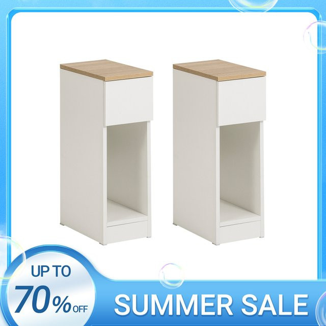 SoBuy 2er Set Nachttisch und Beistelltisch mit Schublade Weiß FBT111-WN B/T/H: 20 x 35 x 60 cm - Bild 2