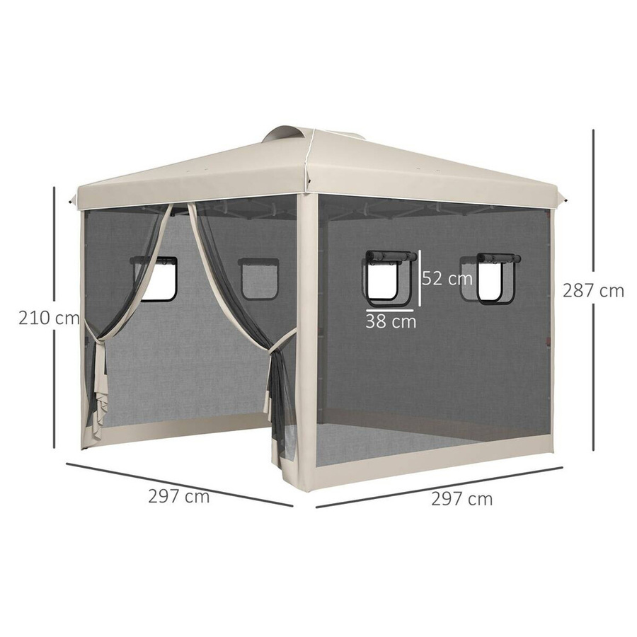 Outsunny Pavillon beige mit Fenster aus Polyester und Stahl B/T/H: 297 x 297 x 287 cm - Bild 4