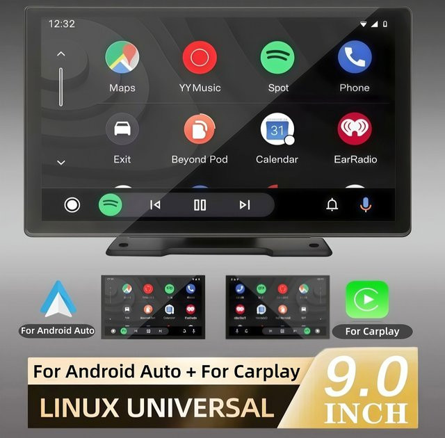 Hippcron 9-Zoll Auto-HD-Display mit kabellosem CarPlay und Android Auto, MP5-Multimedia-Player mit Mirror Link, Schwarz - Bild 1