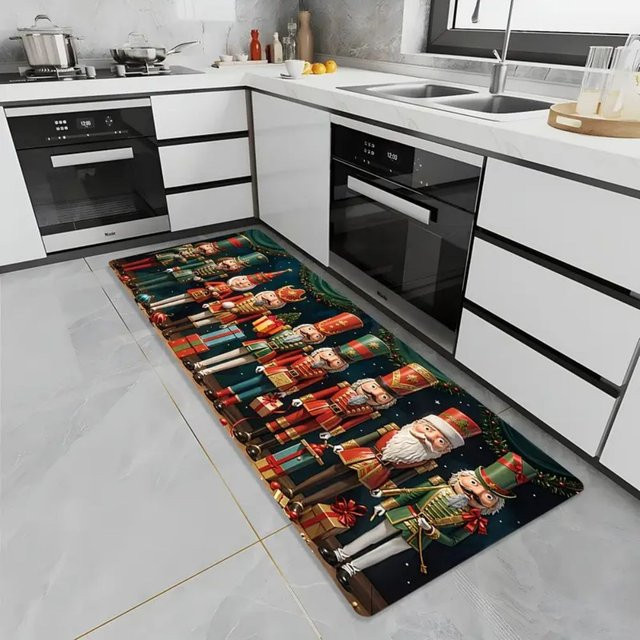 VIKAMA Weihnachts-Nussknacker-Soldat Küchenteppich und Flurteppich, rutschfest und saugfähig, Mehrfarbig, Länge: 120 cm - Bild 1