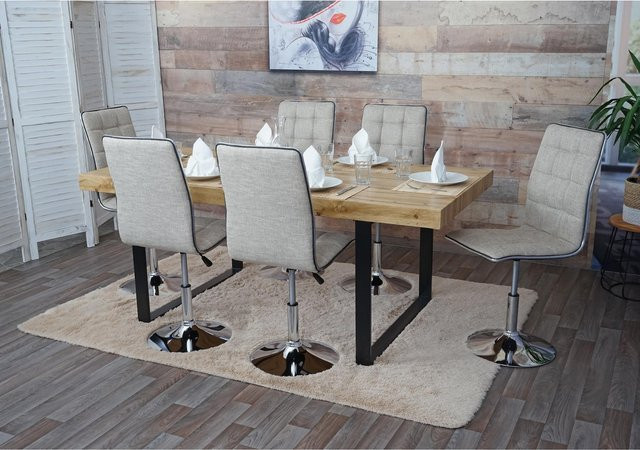 6er-Set MCW Esszimmerstühle C41, drehbare Küchenstühle mit gestepptem Rautenmuster in Creme-Grau, Stoff/Textil - Bild 1
