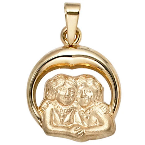 Colfem Anhänger Sternzeichen Zwilling, 375 Gelbgold, matt, Unisex - Bild 1