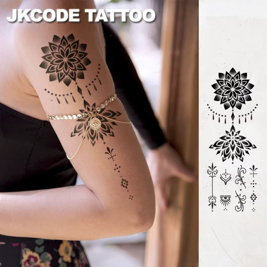 JKCODE TATTOO Handtattoo Damen, Blatt- und Rosenmuster, Halbmond - Bild 3