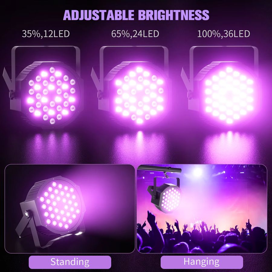 U'King 4er Set UV Schwarzlicht LED Bühnenstrahler mit 108W und 36 LED pro Gerät, DMX512 und Fernbedienung für DJ, Disco und Shows - Bild 2