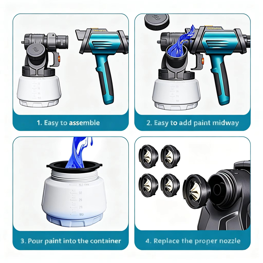 Parrior Elektrische HVLP Spritzpistole in Blau mit 800W Leistung und 1300ml Behälter für Hauswände, Möbel und Gartenhäuser - Bild 4