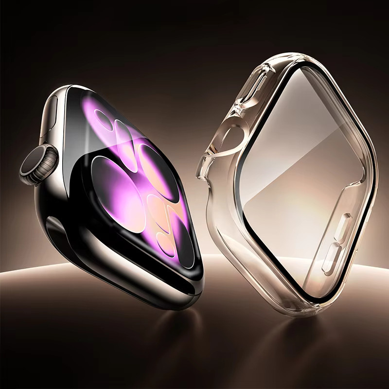 Displayschutz aus gehärtetem Glas mit Abdeckung für Apple Watch 11 10 9 8 7 6 SE in Transparent und Blau - Bild 4
