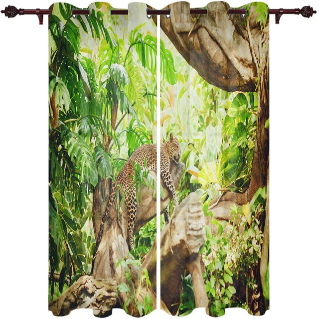 Super Six Leopard Afrika Tier Paneelvorhang mit Ösen, Farbe: Grün, Breite: 135 cm, Höhe: 60 cm - Bild 1