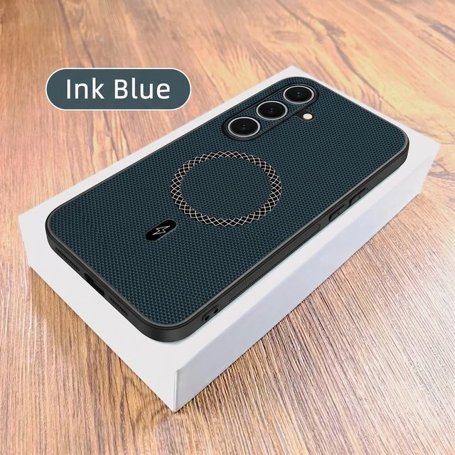 Magnetische kabellose Ladehülle mit luxuriöser 3D-Leder-Textur für Samsung Galaxy S23 S24 S25 S26 Ultra FE Plus A57 A56 A35 A17 in Schwarz - Bild 1