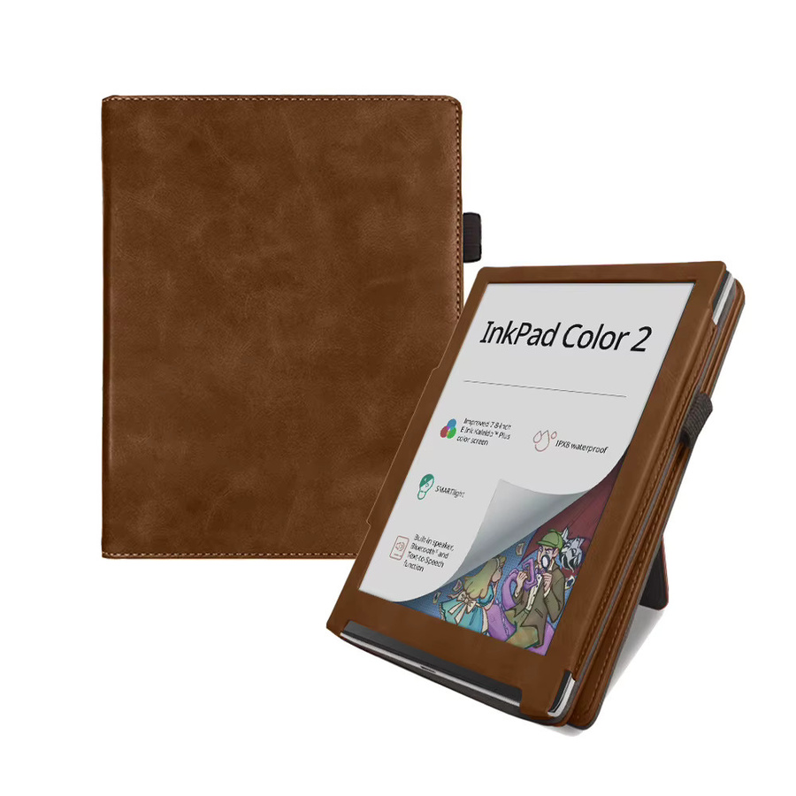 Afesar Lederschutzhülle für Pocketbook InkPad Color 2/3 (7,8 Zoll), Standhülle mit Handschlaufe, Braun - Bild 3