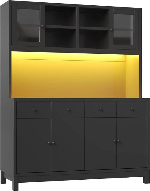 Merax Hochbuffetschrank Schwarz mit Glastüren und RGB-LED, B/T/H: 140 x 38,5 x 180 cm - Bild 1