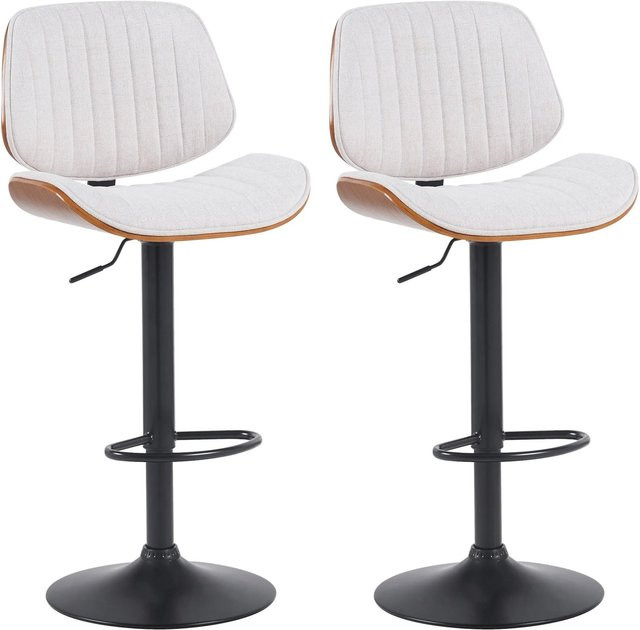 DELUKE 2er Set Barhocker LOSAN Stoff Walnuss Creme, höhenverstellbare Barstühle mit Lehne und 360 Grad Drehbarkeit, B/T/H: 50 x 50 x 94 cm - Bild 1