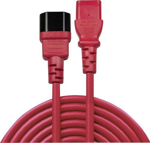 Lindy Strom Verlängerungskabel mit Kaltgeräte-Stecker C14 und Kaltgeräte-Buchse C13, Farbe: Rot, Länge: 1,00 m - Bild 1