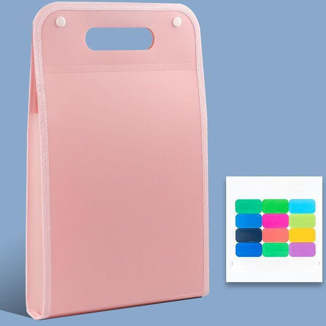 Yiran Furniture Akkordeon-Tasche für A4 Dokumente, Erweiterbarer Aktenordner mit Snap-Verschluss, Mehrschichtige Sortieraufbewahrungstasche in Pink - Bild 1