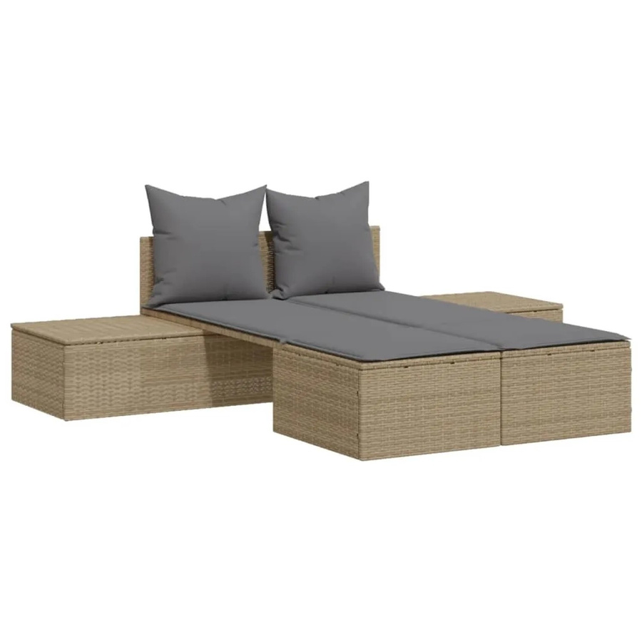 vidaXL Doppel-Sonnenliege aus Poly Rattan mit Auflagen, Beige, B: 104 cm, T: 162 cm, H: 30 cm - Bild 2