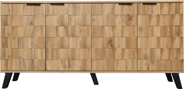 Modernes Sideboard von GL Store mit 4 Türen und geometrischem Holzmaserungsmuster in Naturfarbe, B/T/H: 160,5 x 35,5 x 78 cm - Bild 1