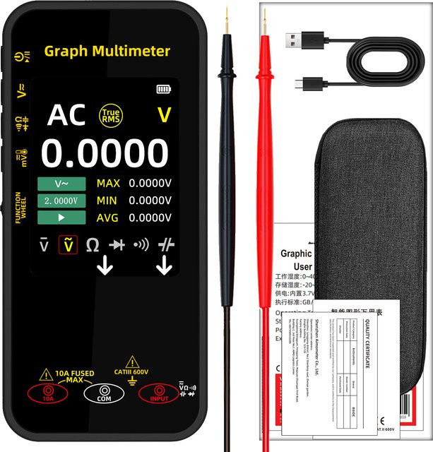 Bside S500 Digitalmultimeter in Schwarz mit Spannungs-Wellenform-Anzeige, Temperaturprüfung und Strommessung sowie Display-Drehfunktion - Bild 1