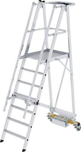 MUNK Günzburger Steigtechnik Aluminium Plattformleiter fahrbar mit Werkzeugablage in Silber, 7 Stufen, Arbeitshöhe max.: 3,6 m, B: 65,0 cm, T: 60,0 cm - Bild 1