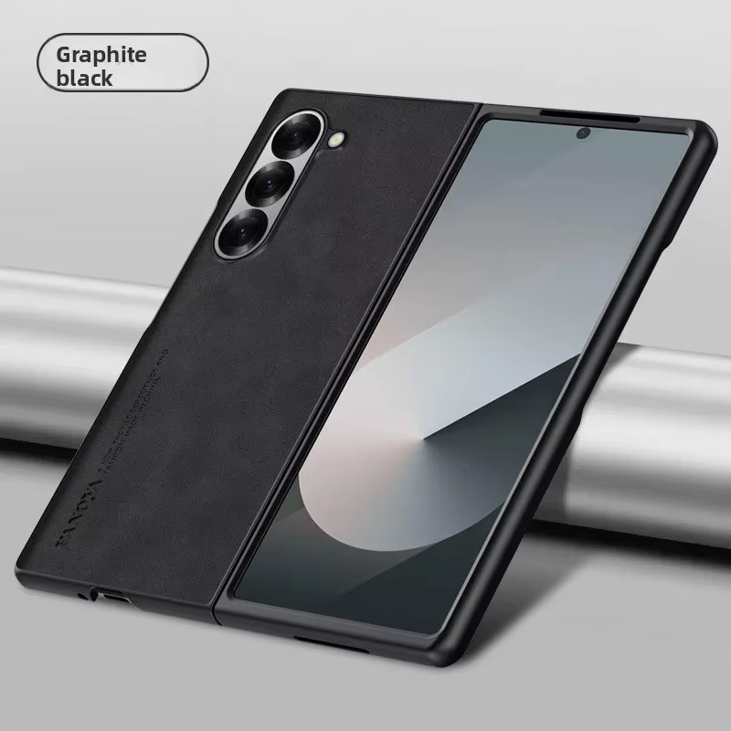 Luxuriöse Handyhülle aus Schaffell und Leder für Samsung Galaxy Z Fold 7, 6, 5, 4, 3 in Grau - Bild 4